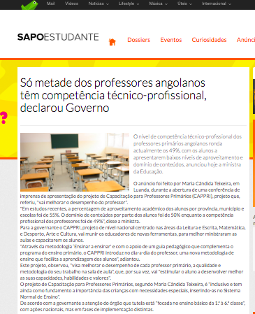 Só metade dos professores angolanos têm competência técnico-profissional, declarou Governo