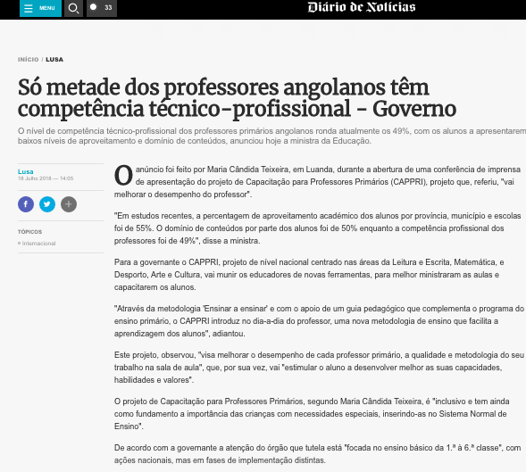 Só metade dos professores angolanos têm competência técnico-profissional - Governo