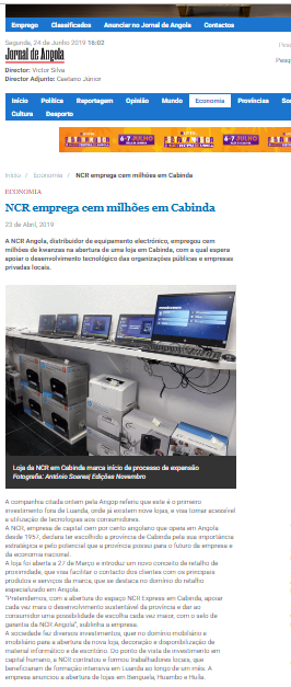 NCR Emprega 100 Milhões em Cabinda - Jornal de Angola