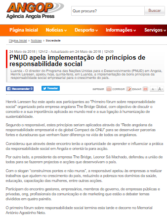 PNUD Apela Implementação de Princípios de Responsabilidade Social- ANGOP