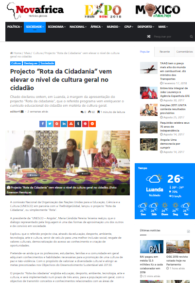 Projecto “Rota da Cidadania” Vem Elevar o Nível de Cultura geral no Cidadão- Novafrica