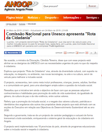 Comissão Nacional para Unesco apresenta "Rota da Cidadania"