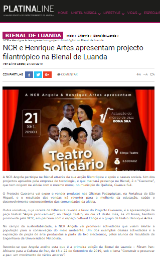 NCR e Henrique Artes apresentam Projecto Filantrópico na Bienal de Luanda - PLATINALINE