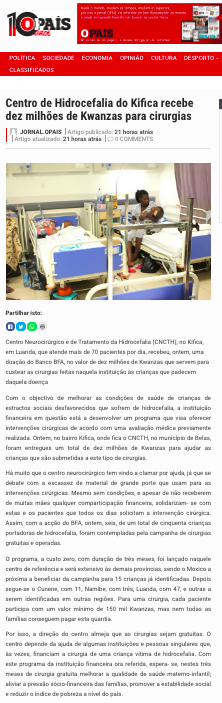 Centro De Hidrocefalia Do Kifica Recebe Dez Milhões De Kwanzas Para Cirurgias O País Imagine 